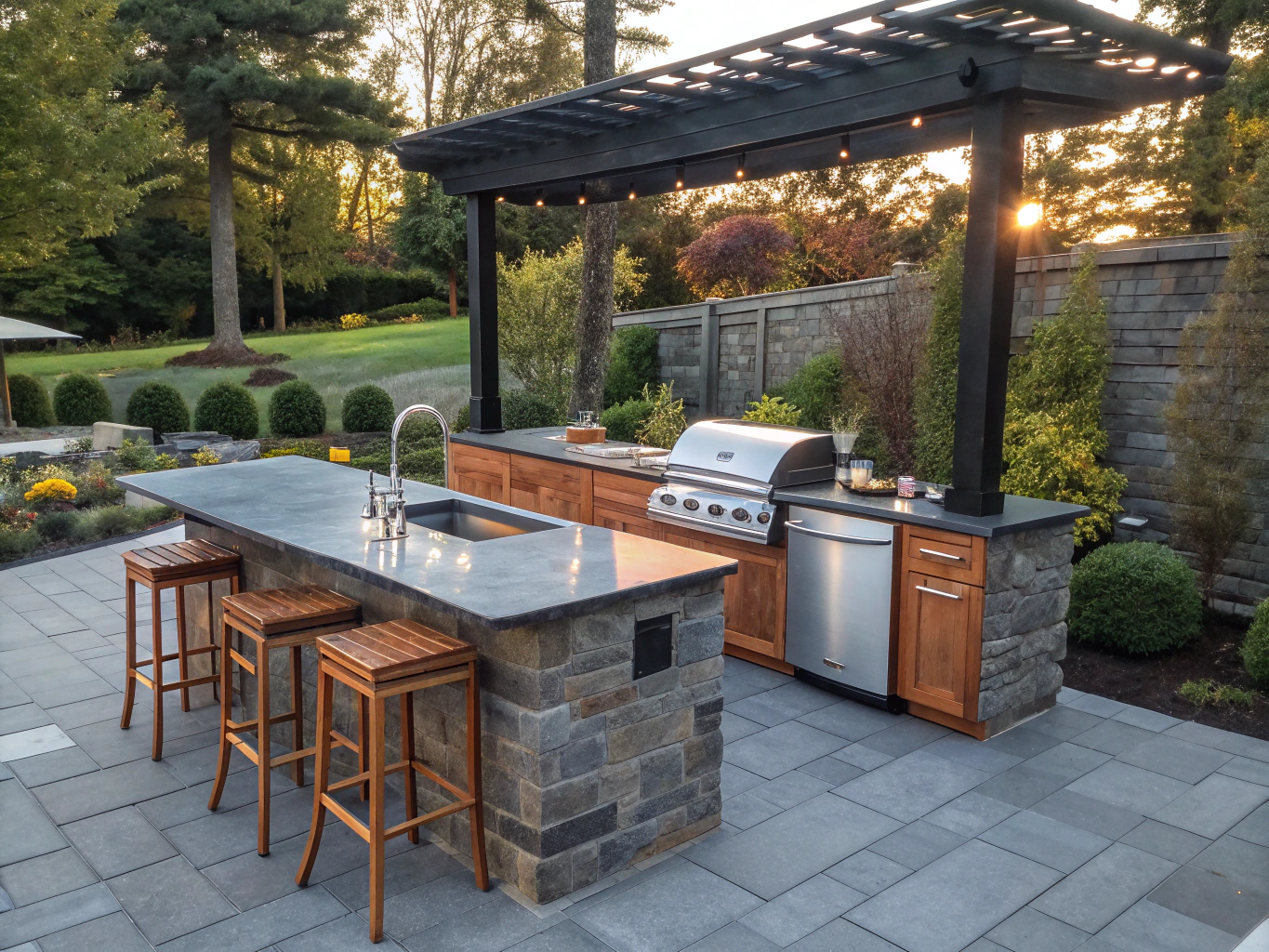 Custom outdoor kitchen with ClifRock panel masonry system